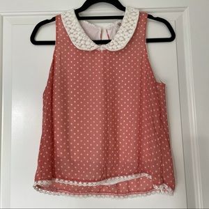 🌟2 FOR $10🌟 pink polka dot and lace collar tank